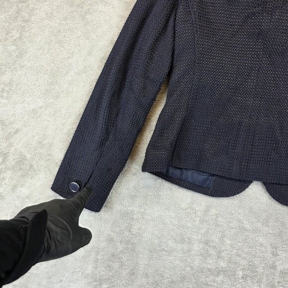 Ann Taylor Blazer Womens 0 Navy Textured Three Button Workwear Italian Fabric - Picture 15 of 16